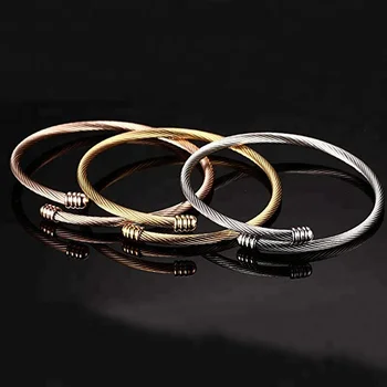 ファッションパンクメッシュワイヤーケーブルカフブレスレット金メッキ