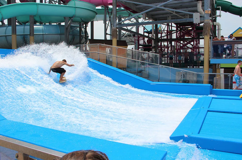 Thrill Rides the Ultimate Surf Machine Single Flowrider for Indoor Outdoor Beach Waterpark Blue Color Snowy Water Frame