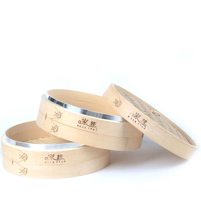 Высококачественная 10-дюймовая Органическая Бамбуковая Пароварка со стальными кольцами для приготовления пароварки корзина