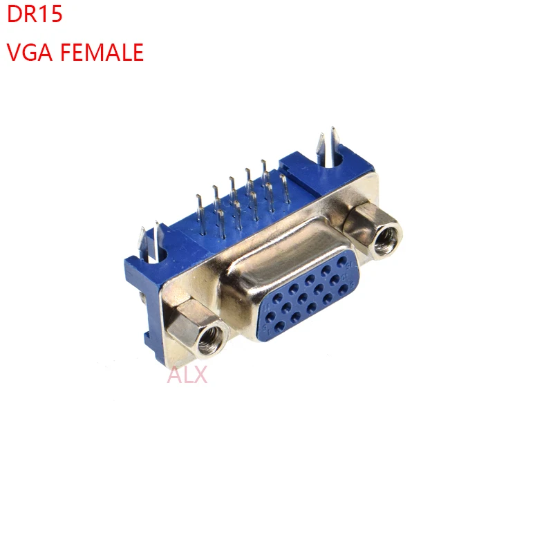 2PCS VGA DB15 15Pin D-SUB 3 Row Female Rights Angle PCB Solder Cables Connectors