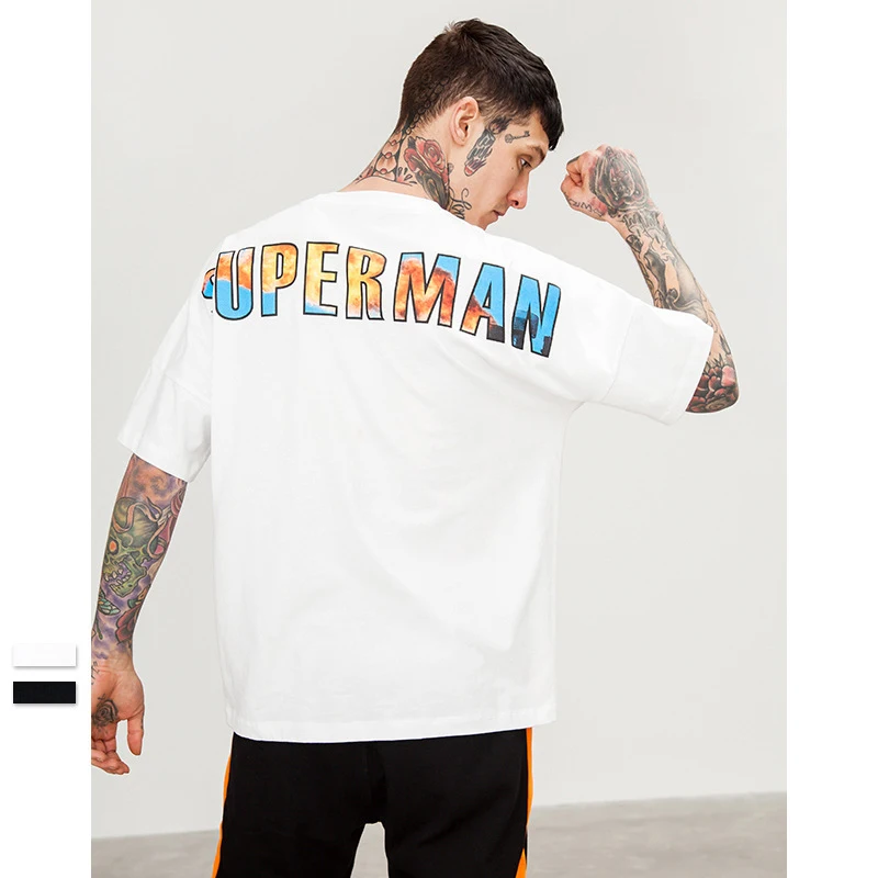 2019 OEM ODM Custom Oversize Drop Shoulder T Shirt Men with Superman Printing