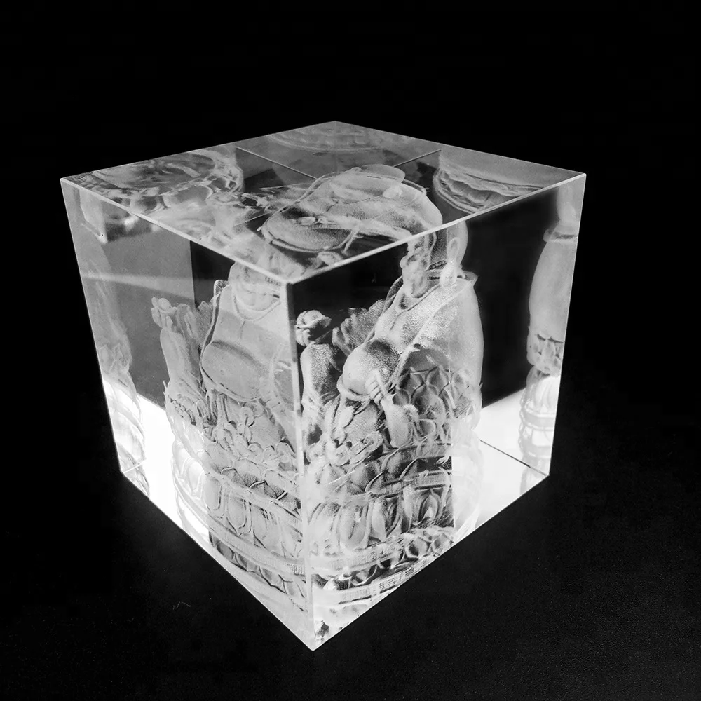 Honor of Crystal 3D Laser Etched Hologram Crystal Glass Cube Paperweight