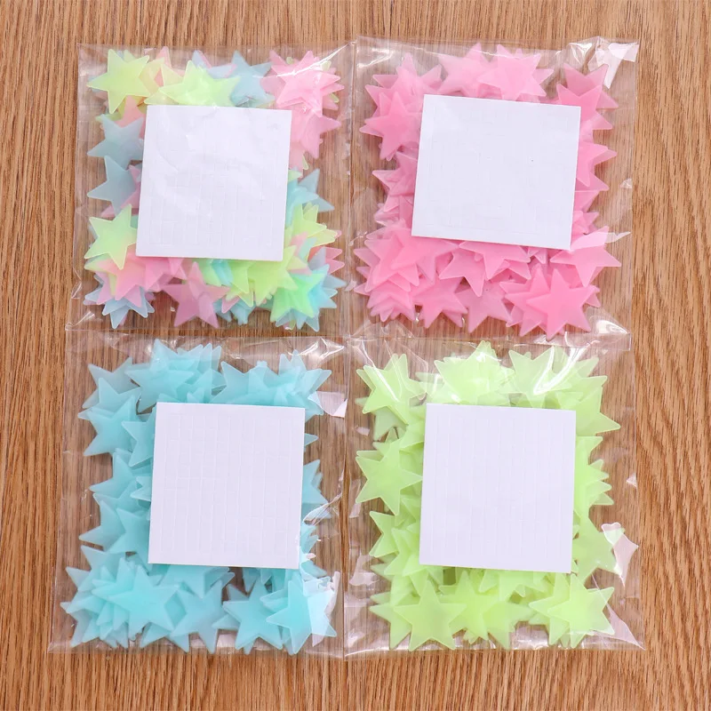 100 шт./компл. наклейки на стену в виде красивых флуоресцентных звезд для детской спальни, художественные наклейки, 3D наклейки, обои для детской комнаты