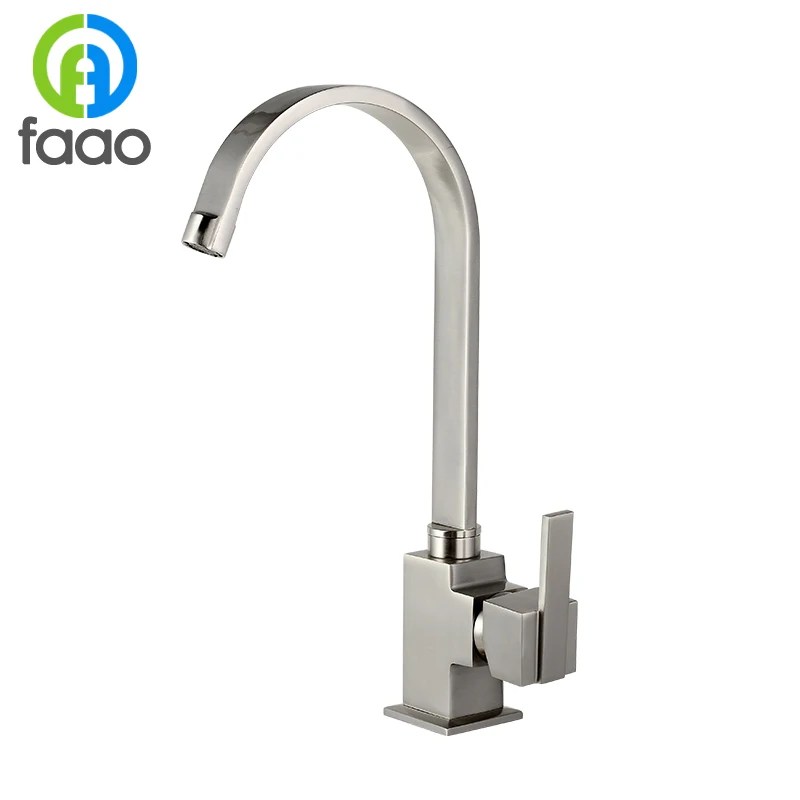 FAAO Square kitchen sink brass single lever modern faucet