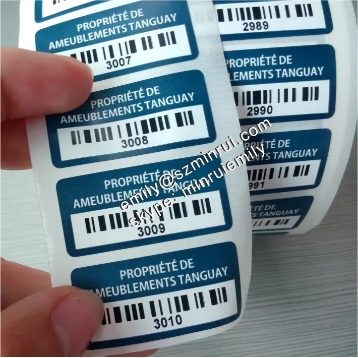 Custom Nonremovable Asset Tag Self Destructible bar Code Stickers