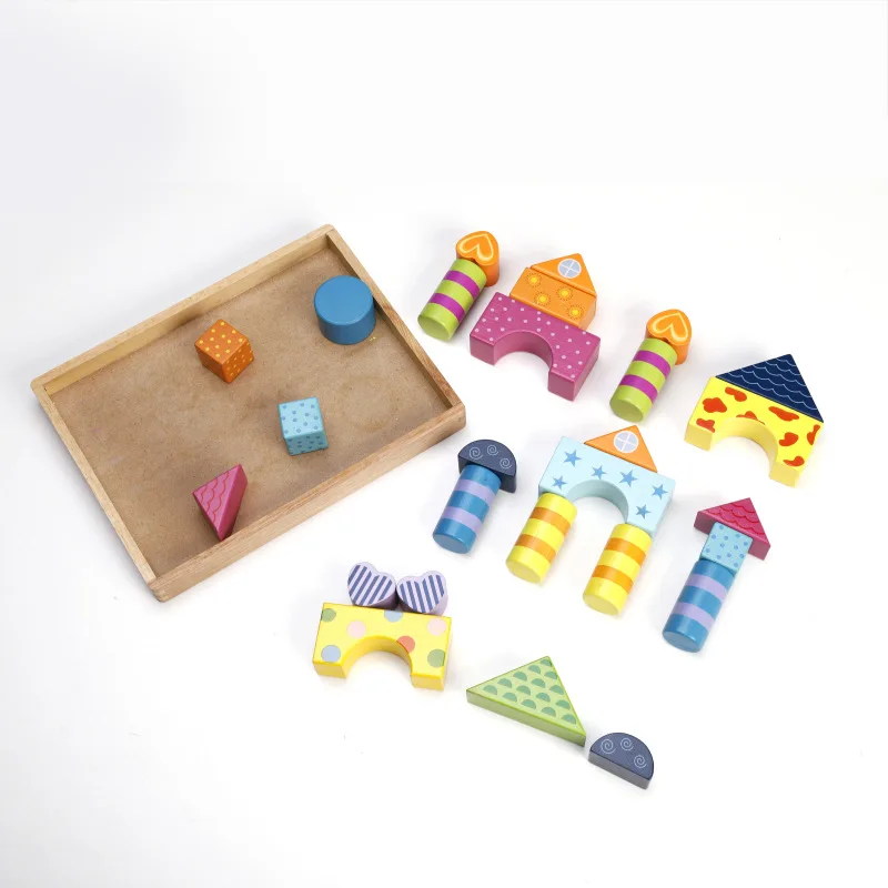 Оптовая продажа, деревянные игрушки Монтессори, строительные блоки, цвет можно кусать, детские развивающие деревянные блоки, игрушки для детей WBC14