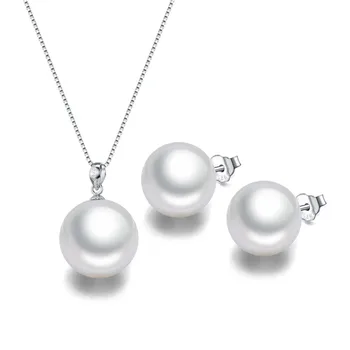 FEIRUN 12mm 925sterling silver new girls pearl set, jewelry set pearl, shell pearl set