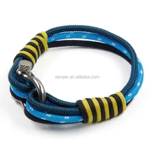 Men cord braided wrap rope bracelet wristband paracord bracelet with stainless steel shackle