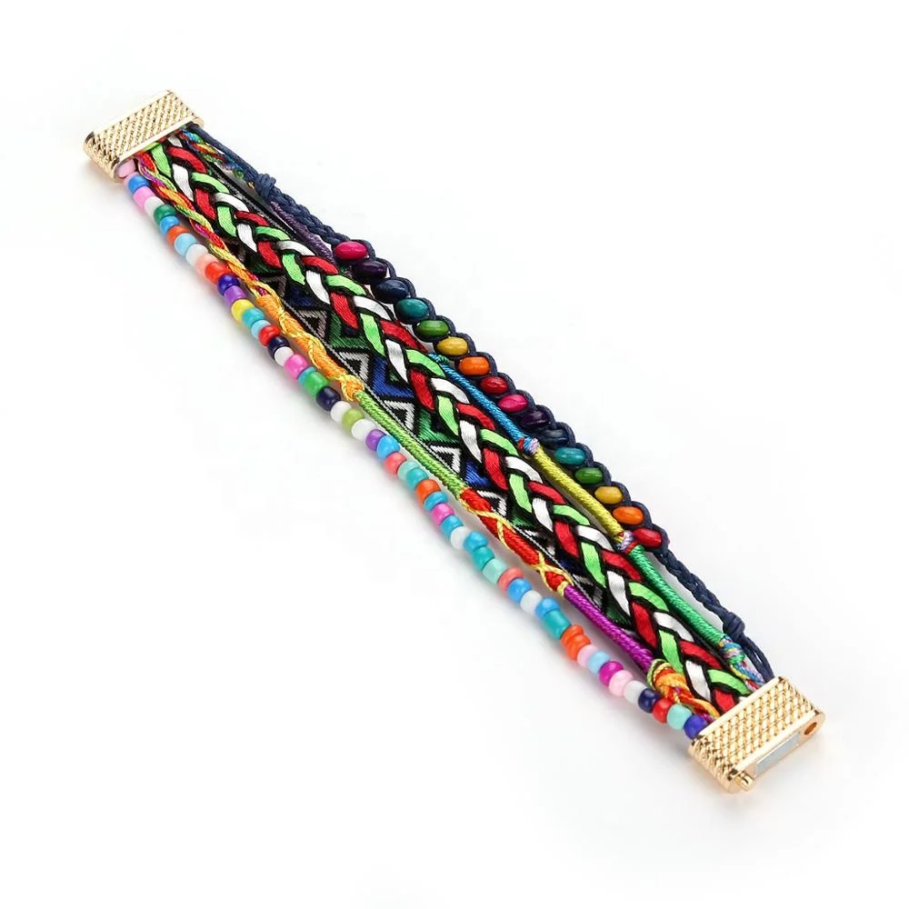 Цветной плетеный браслет в этническом стиле, браслет ручной работы с вышивкой, маленькие ювелирные изделия с пряжкой из сплава