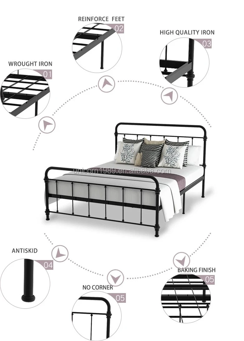 Wholesale Industrial Antique Wrought Iron Bed Platform King Size Copper