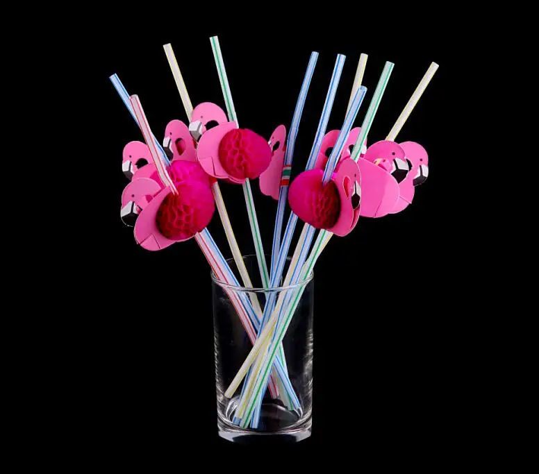 50Pcs Paper Straws Bendable Flamingo Cocktail Drinking Straws