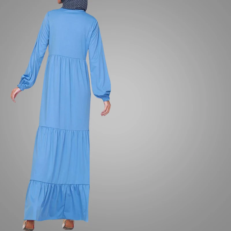 Простая синяя мусульманская одежда с длинным рукавом, новинка, свободная Паранджа, Дубай, абайя, этническая Арабская мусульманская одежда