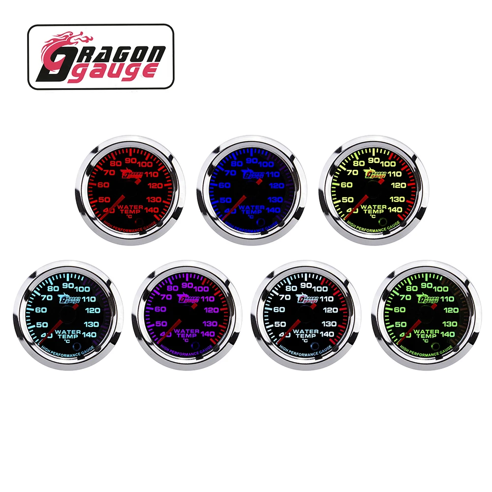 Oil Temperature Gauge, 2in 52mm ABS Car Oil Temperature Gauge Pointer  7-Colors LED Oil Temp Meter with Sensor