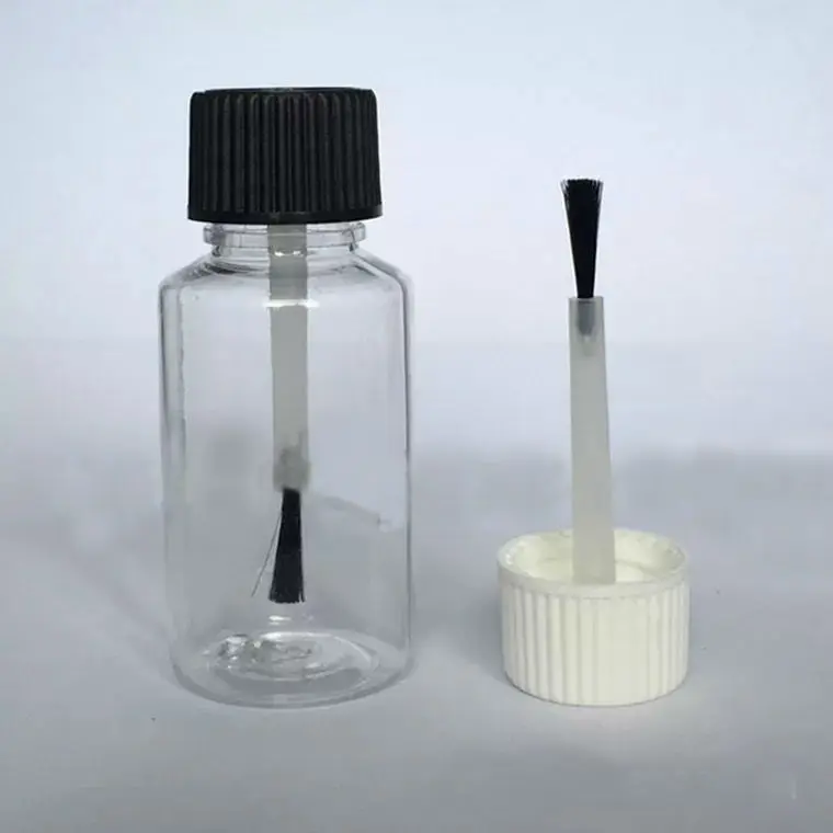 20ml Transparent Pet Plastic Bottle with Brush Lid Glue Brush Touch up Bottle