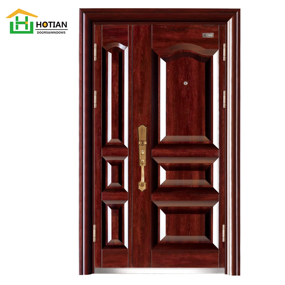 White and Red Walnut Color Front Doors Designs Iron Single Exterior Door for House and Room