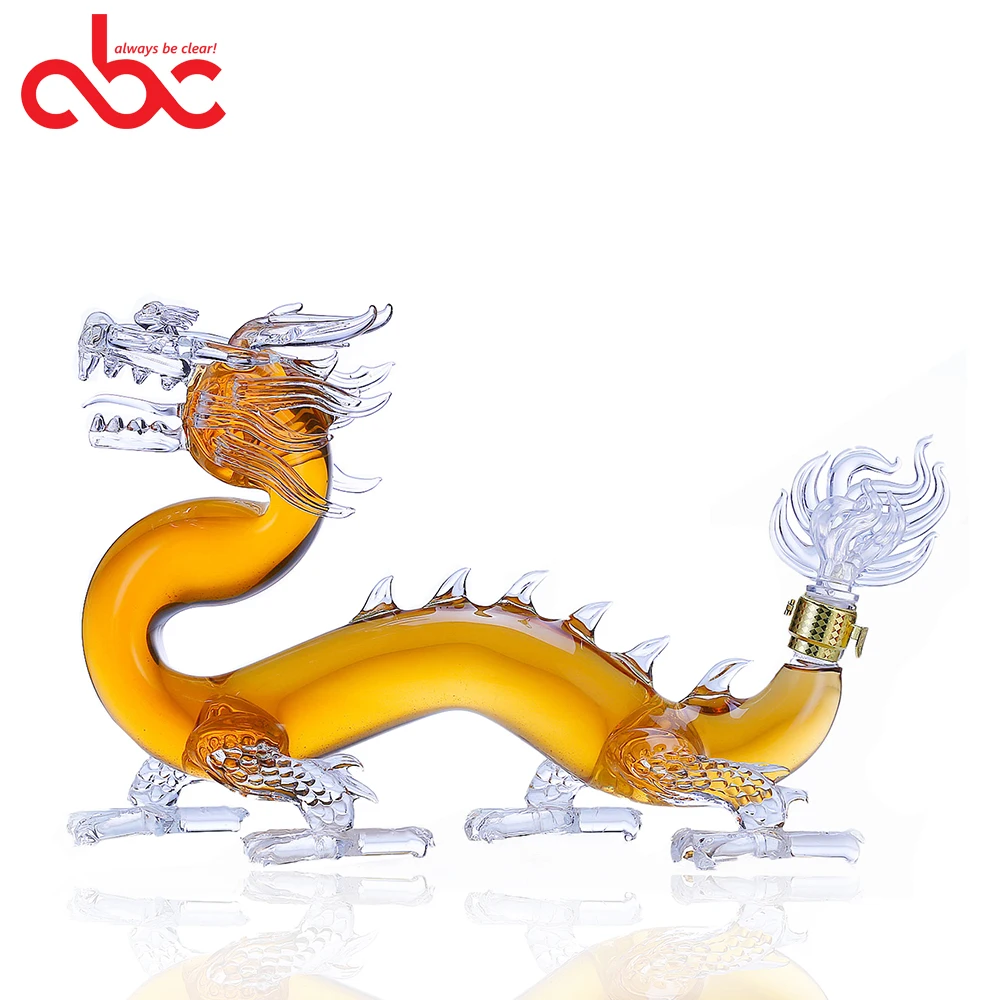 500ml 1000ml 1500ml 2500ml Handmade Borosilicate Dragon Animal Shaped Glass Liquor Wine Bottle Whiskey Decanter Outline in Gold
