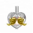love bird pearl cage decoration silver charm gold plated jewelry cultured pearl heart wing necklace pendant birthday gift