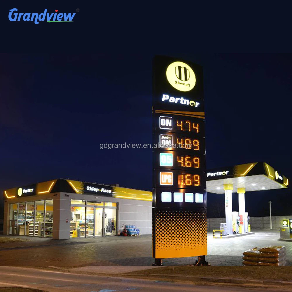 LED Gas Station Illuminating Pylon Signage - Customizable ODM