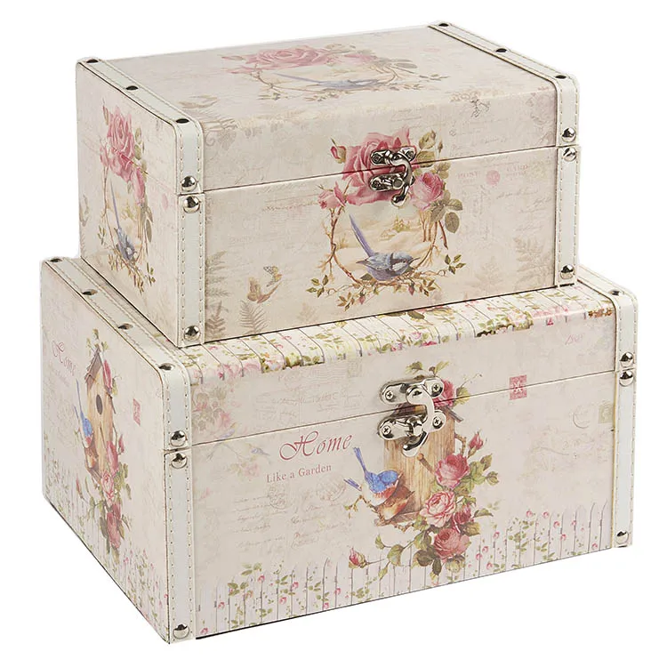 Wholesale Retro Decorative Wooden Storage Box Vintage Suitcase
