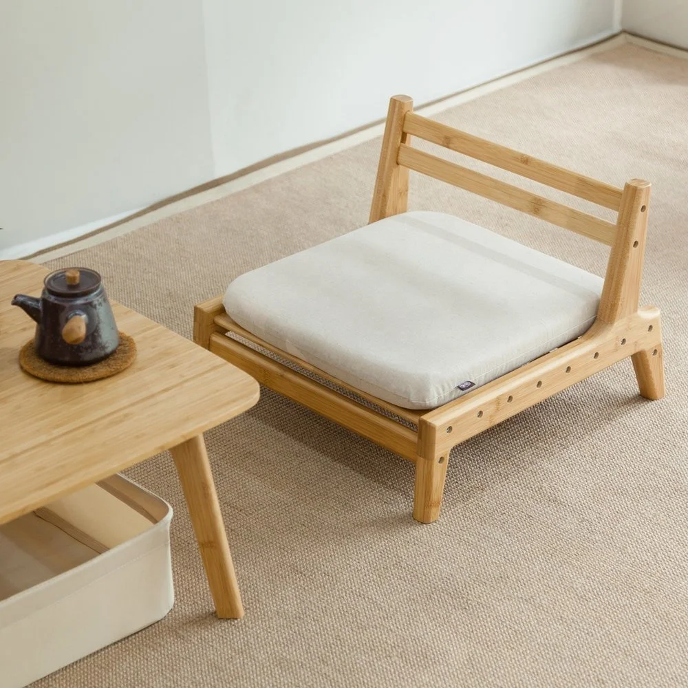 Natural Bamboo Floor Seat Chair for Living Room Japanese Balcony  Cushioned Lounge Chair with Cushion Accent Furniture Bedroom