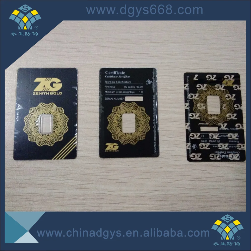 Factory Custom Security Tamper Evident Plastic Gold Coin Packaging PVC Card with Number