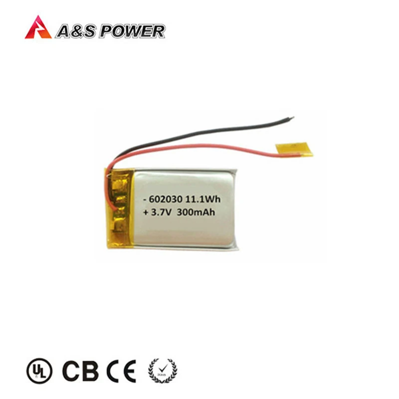 High end product 602030 3.7v 300mah llithium polymer battery pack rechargeable li ion bateria