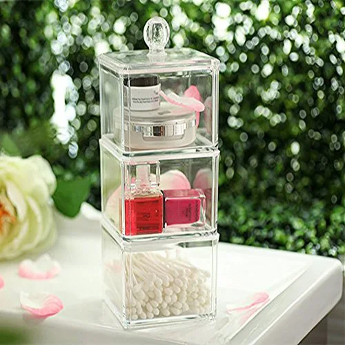 Square Stackable Acrylic Cotton Ball Holder Container Clear Qtip