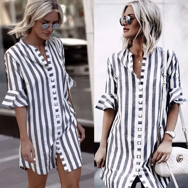 SH Long Sleeve Blouse black-white striped pattern casual look Faion Blouses Long Sleeve Blouses 
