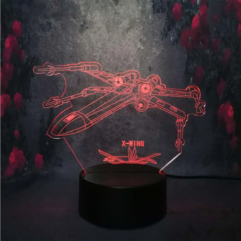 X-WING creative Fighter Plane Model Night Light Military acting Apply Machine 3D LED USB Charge Bulb Table Lamp Bedroom Lighting