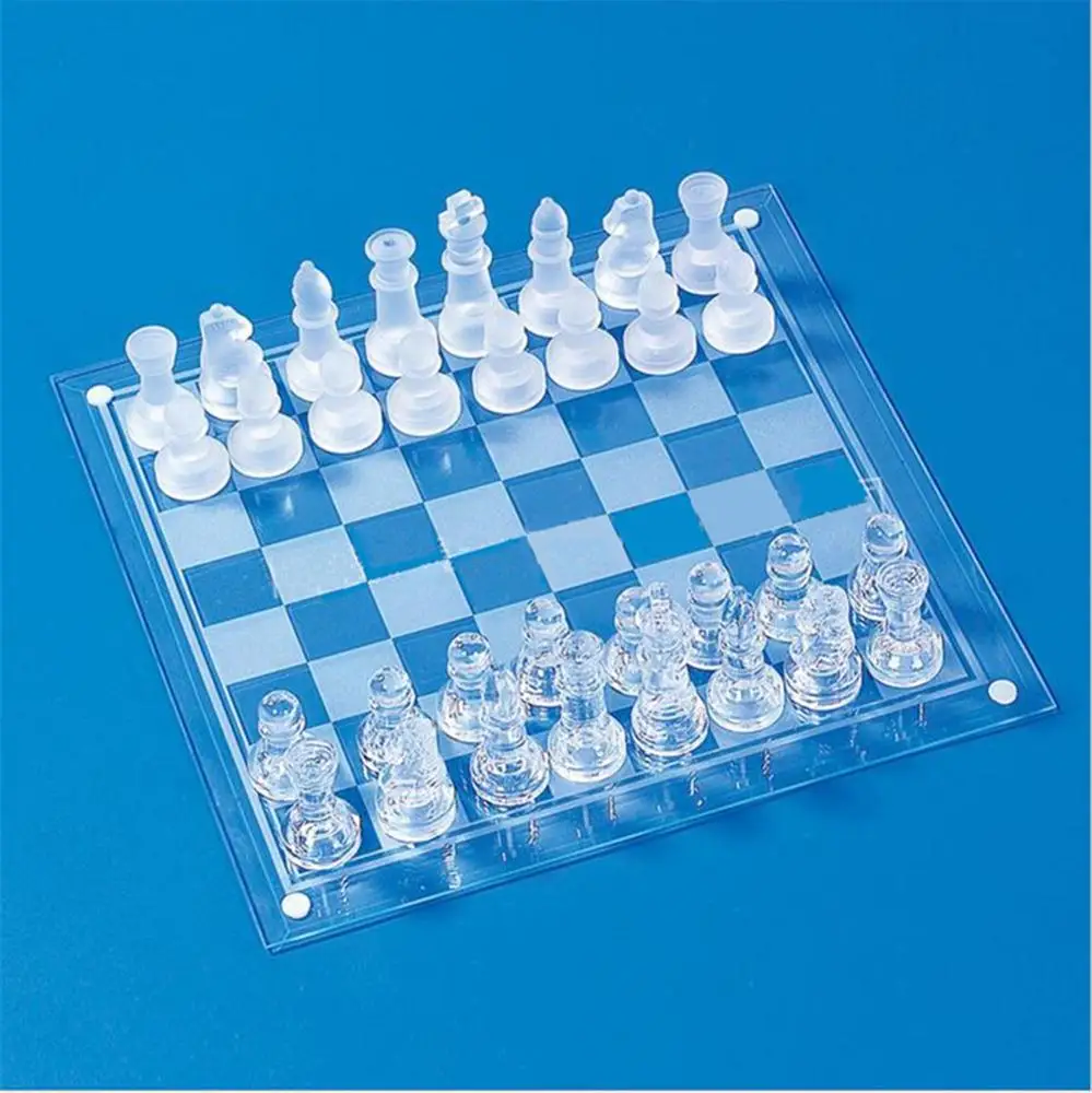 Conjunto de xadrez de vidro peças elegantes e jogo de tabuleiro de vidro  fosco claro