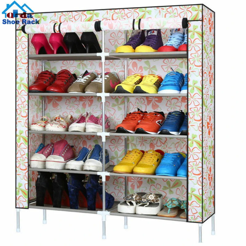 TxtBaz 36-Pairs Portable Shoe Rack Double Row With Nonwoven Fabric Cover 7-Tie 
