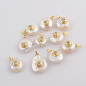 WX1114 Trendy Baroque Pearl Pendant Gold Plated CZ Micro Pave White Shell Pendant For Necklace