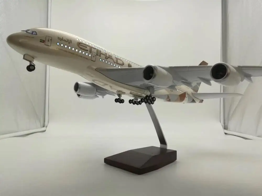 High Quality Etihad A380 LED Aircraft Model Voice Control Passenger  Model 1:160 46cm Resin Airplane Model