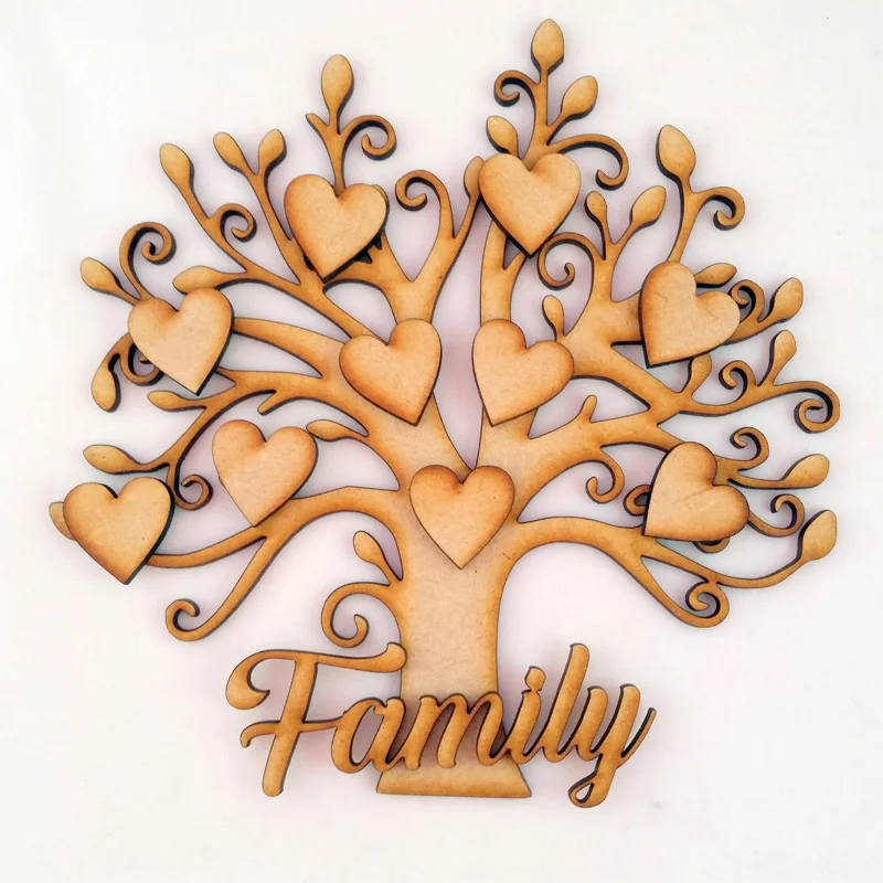 En bois mdf arbre forme vide Family Tree Mariage Livre d'or Artisanat-Free coeurs 
