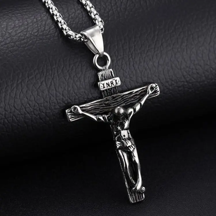 Collana Uomo In Acciaio Inox Con Ciondolo Croce 3D Intagliata – Gesù Stile Dog Tag – 24 Pollici - Foto 2