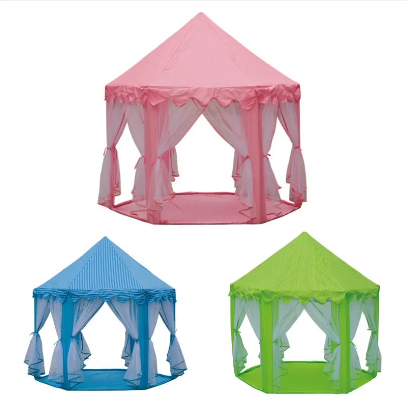 Mnfg Tente pour Enfants Tache Hexagonale Château De Princesse Intérieur Tulle Extérieur Play House Baby Jouets pour Enfants Rose 