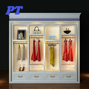 Ladies Antique Clothing Wall Display Cabinet Clothes Shop Design