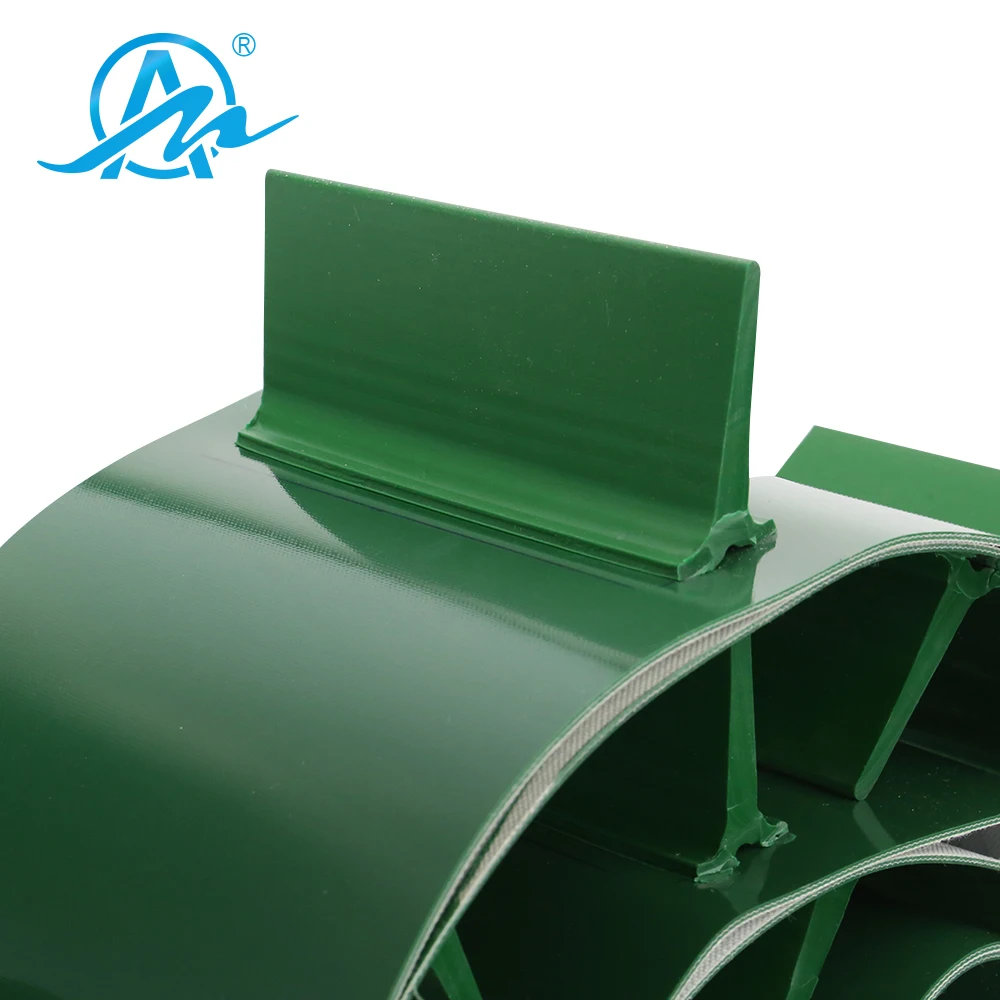 Зеленый ПВХ перегородки конвейер используемый в обрабатывающей промышленности