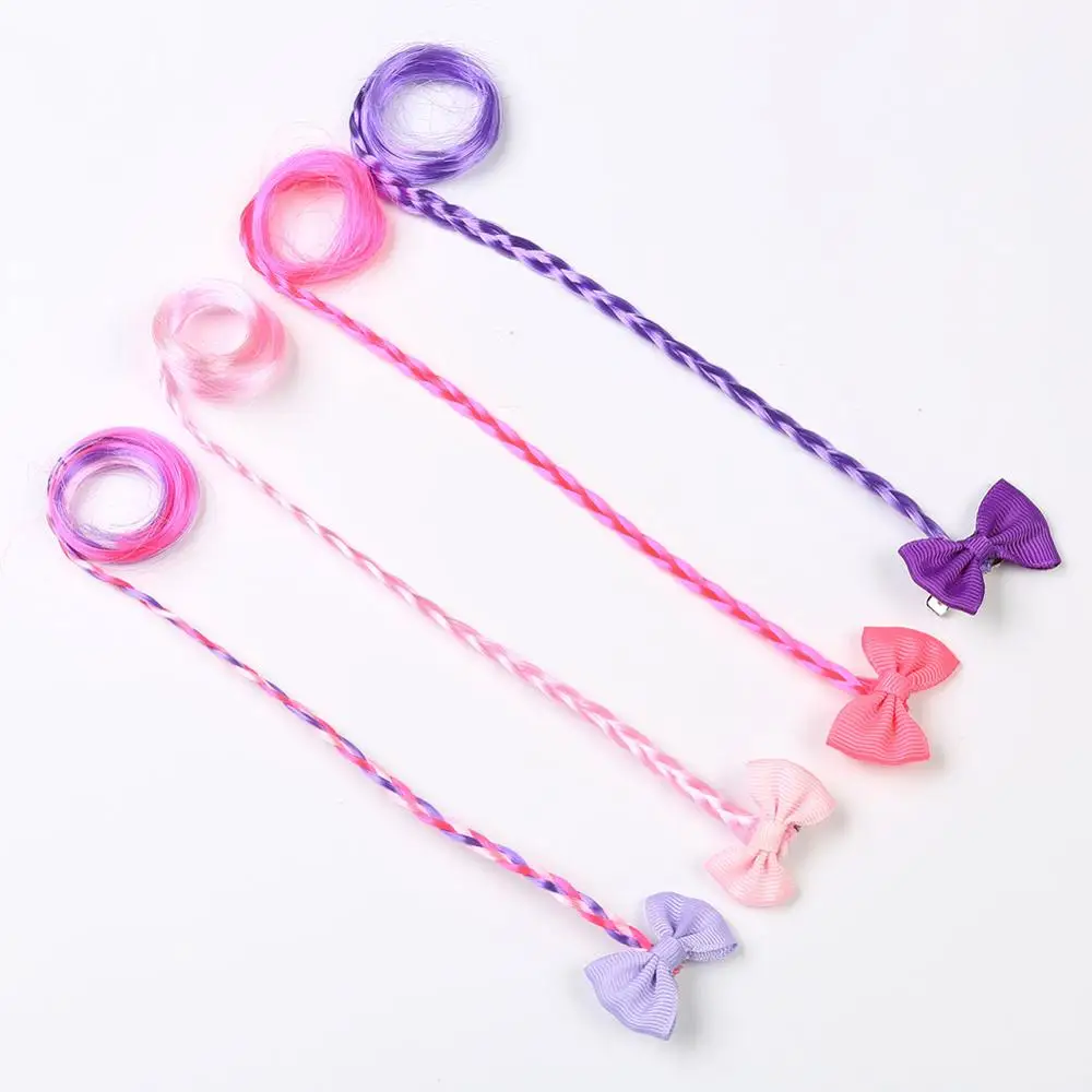 Модные детские прямые волосы на заколках с бантом из ленты дешевые для наращивания