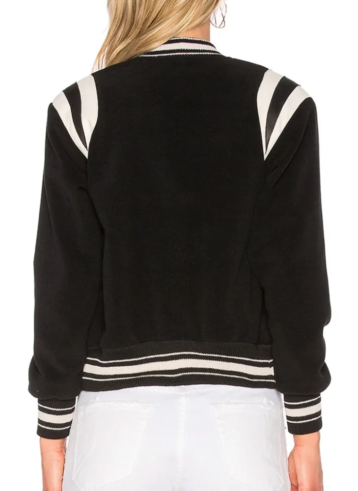 Custom Threaded Leader Mouth Shoulder Stripes Teddy Slim Vintage Letterman Varsity Jackets Washed Embroidered Women Bomber
