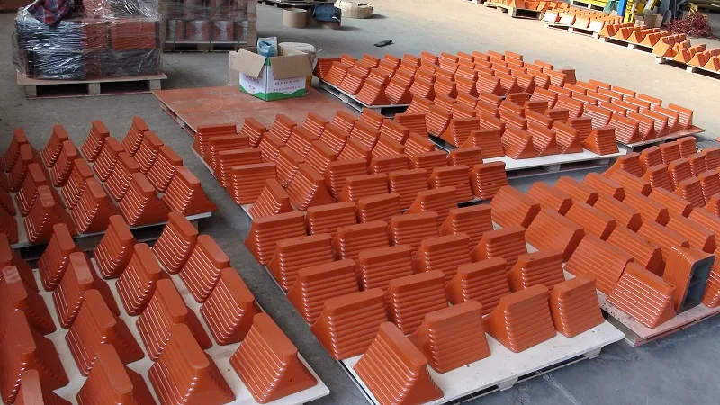Polyurethane wheel chocks / wheel chocks made of polyurethane foam, industrial use, weather resistant and light