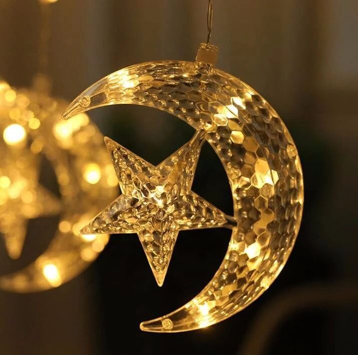 Led Decorative Christmas Crescent Ramadan Moon Star Curtain Lights  Eid Mubarak Star Moon Led Curtain Garland String Lights