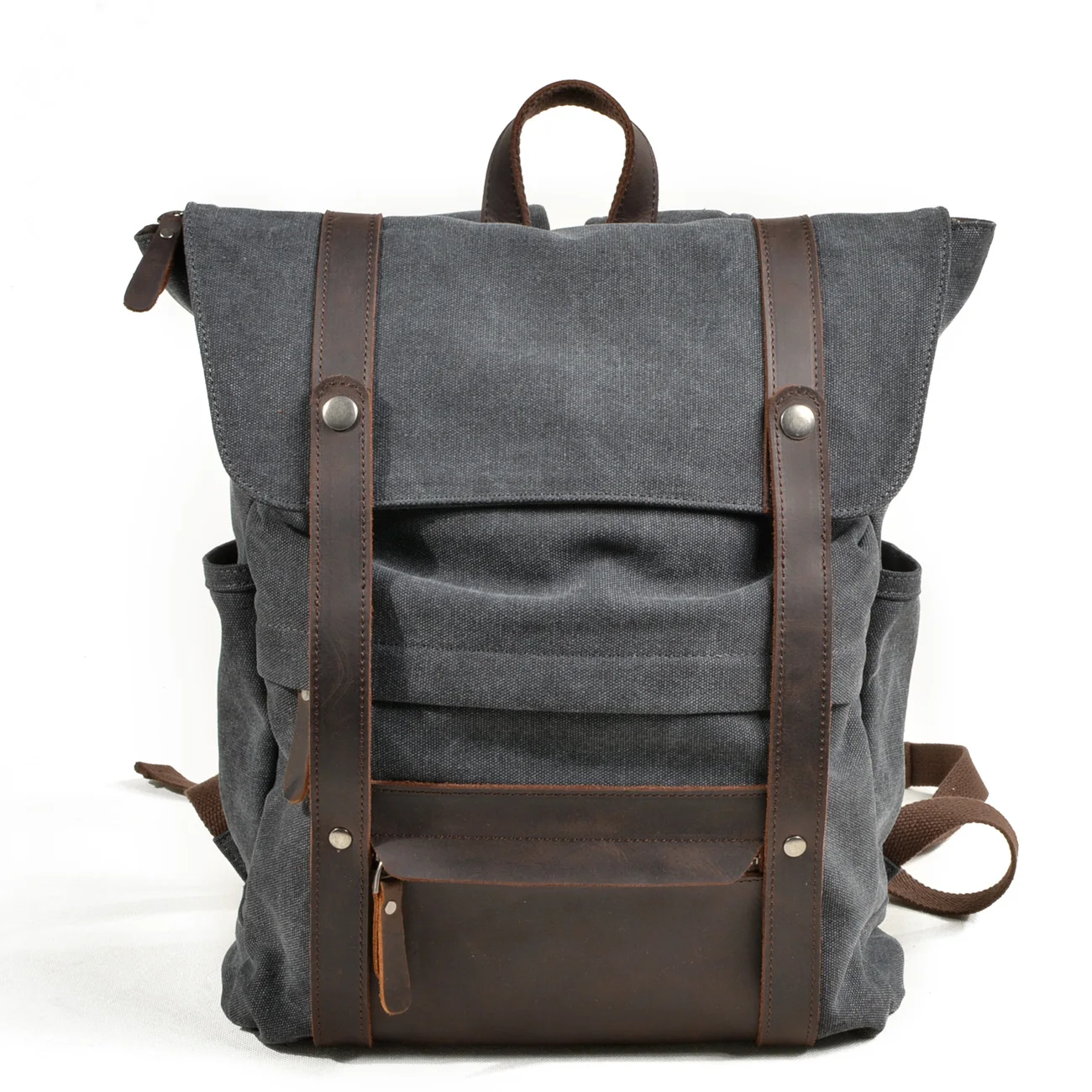 New Design Soft Canvas With Cowhide College Mens Backpack Bags