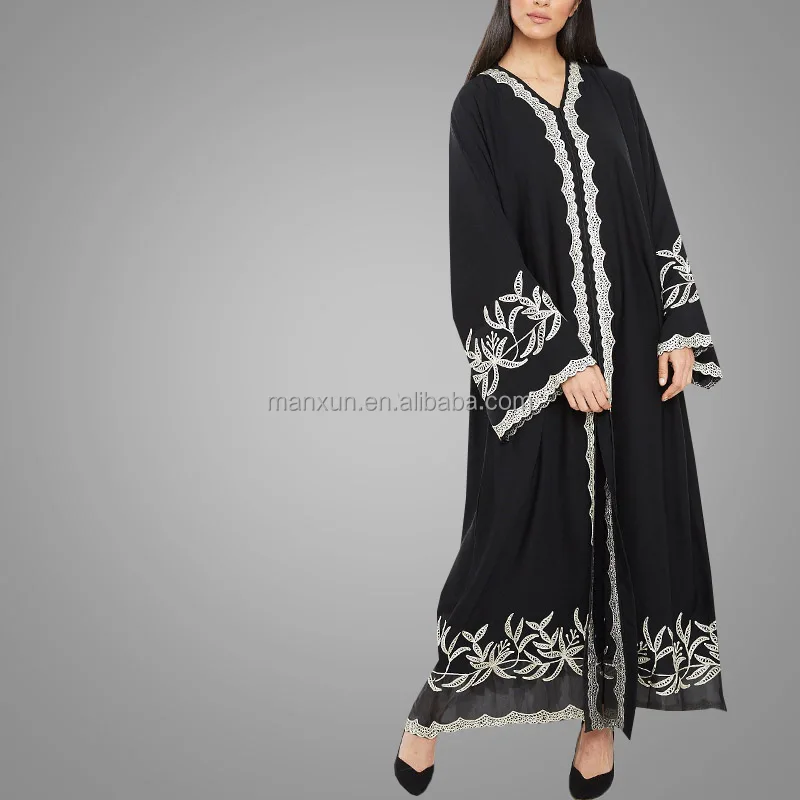 New Style Front Open Abaya Latest Muslim Black Lace Cardigan Islamic Maxi Kimono Online Shopping