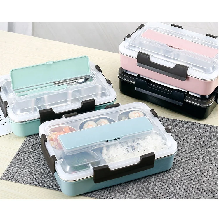 5pcs/set Multi-grid PP Lunch Box With Spoon & Fork & Chopsticks