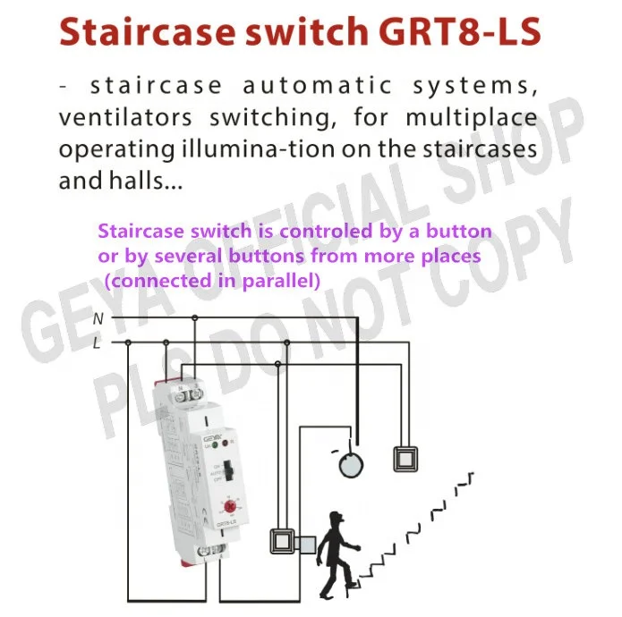 GEYA GRT8-LS AC230V Multifunction Staircase Light Time Switch Staircase Relay Electronic 1SPST 16A