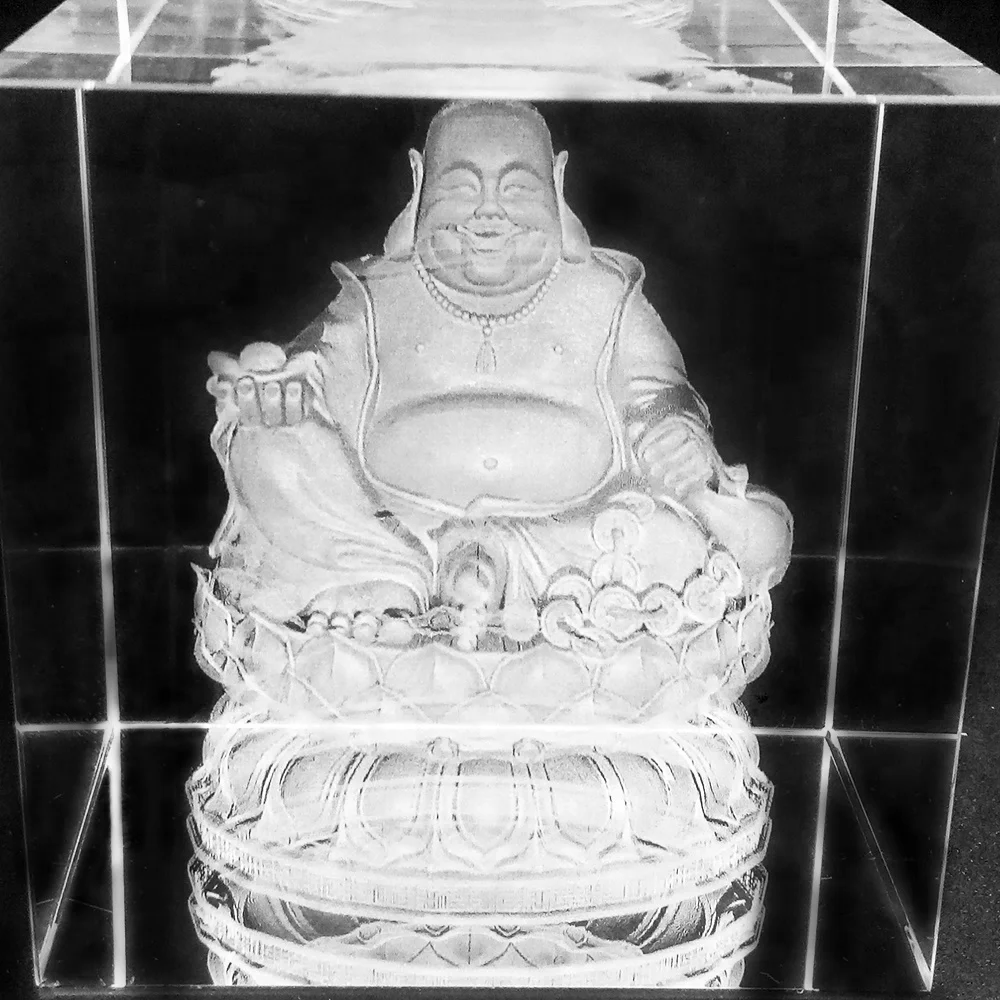 Honor of Crystal 3D Laser Etched Hologram Crystal Glass Cube Paperweight