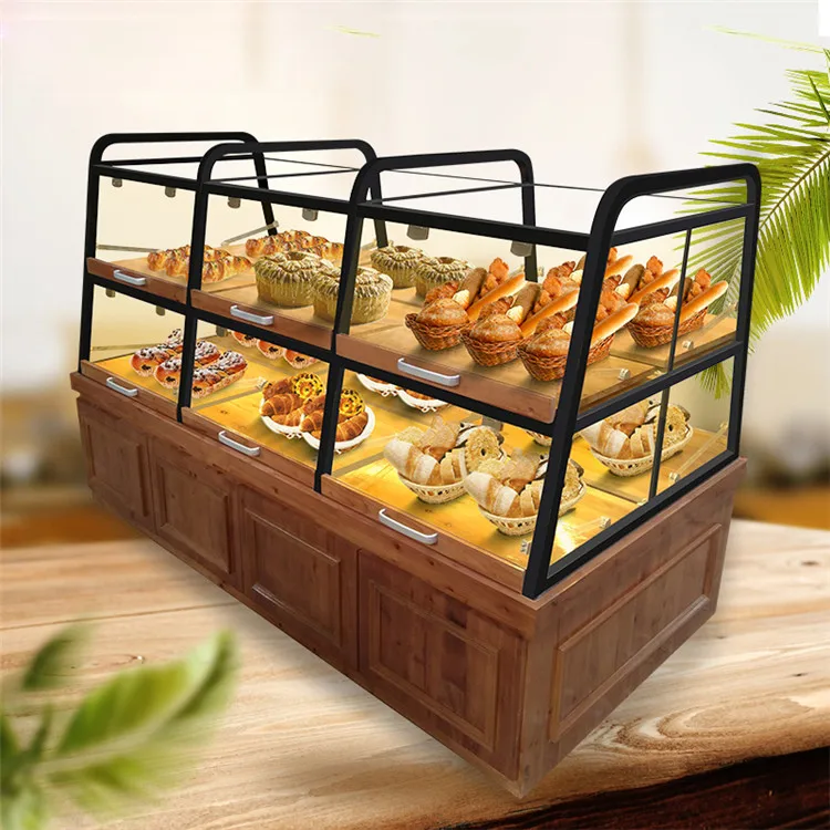 Wood Bread Display Stand - Bakery Display Cabinet Showcase Rack