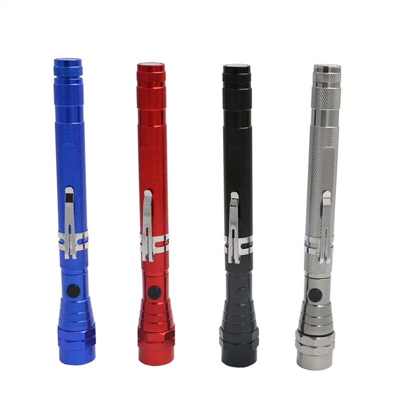 3 LED Telescopic Flexible Torch with Magnet 4-Color Pick-up Tool and Lamp Clip-on Flashlight Featuring Magnetic Pickup Colors