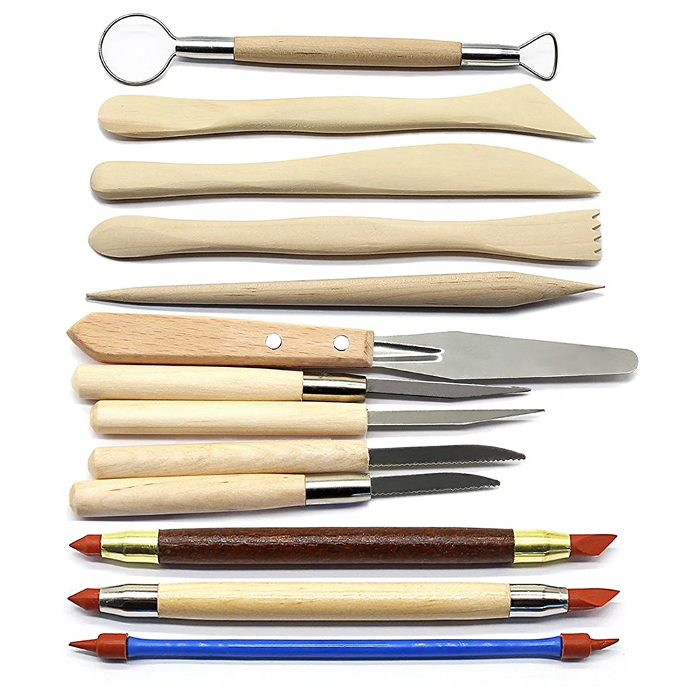 Set 8 Pezzi Strumenti Per Ceramica E Argilla Polimerica – Kit Per Modellare, Scolpire E Levigare Con Accessori In Legno E Acciaio - 3